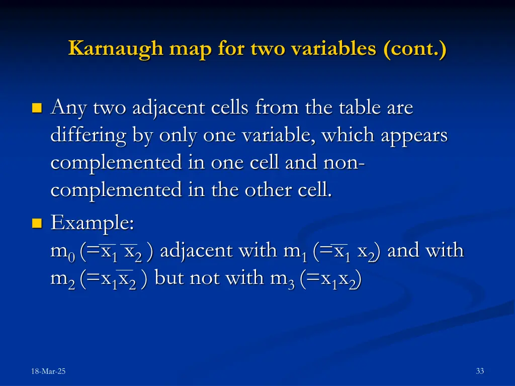 karnaugh map for two variables cont