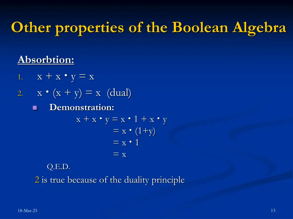 other properties of the boolean algebra
