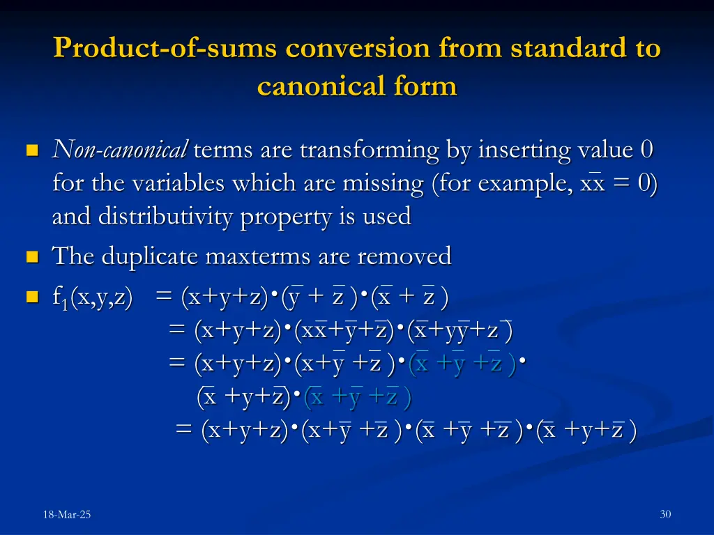 product of sums conversion from standard