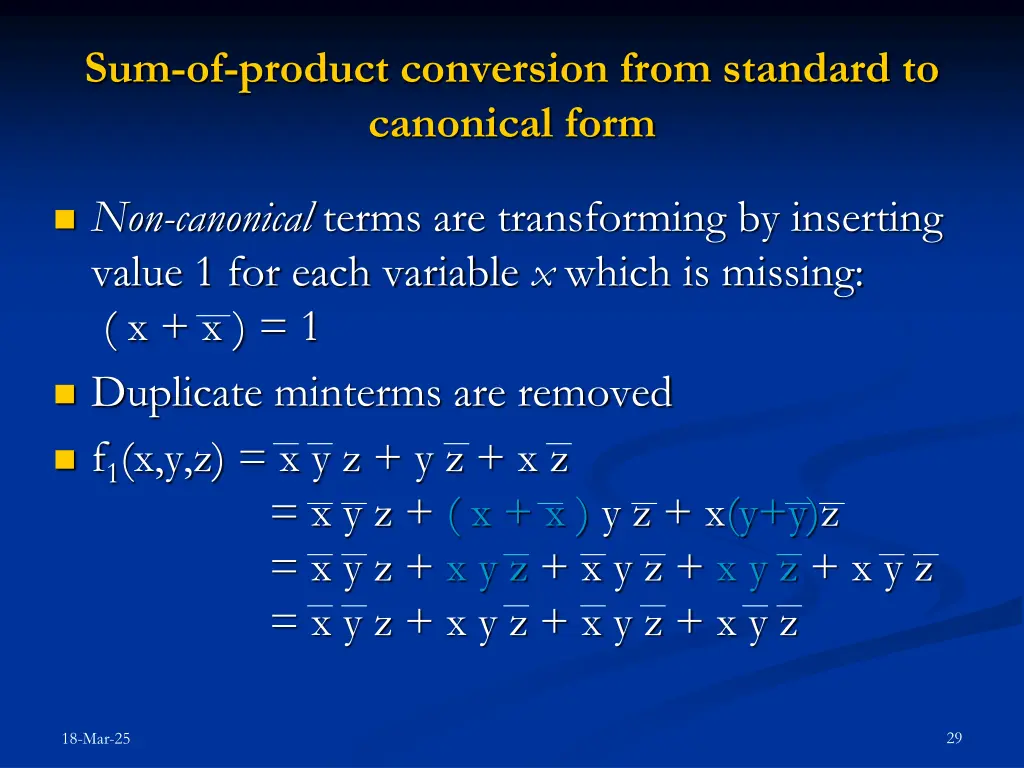 sum of product conversion from standard