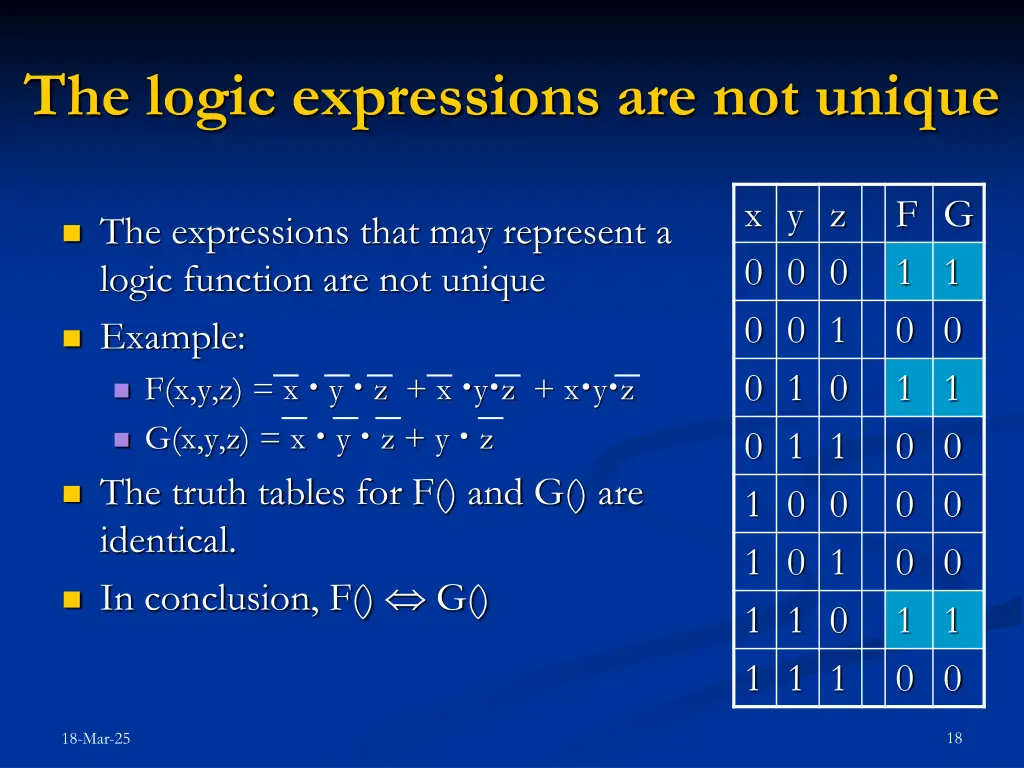 the logic expressions are not unique