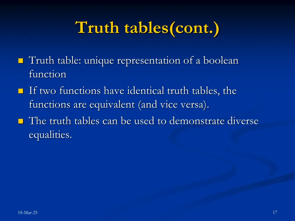 truth tables cont