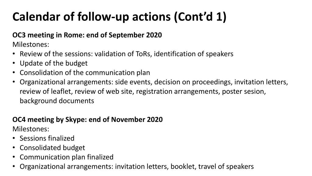 calendar of follow up actions cont d 1