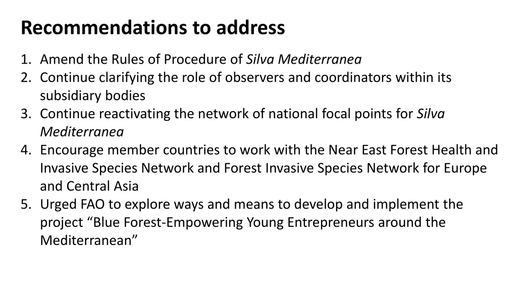 recommendations to address