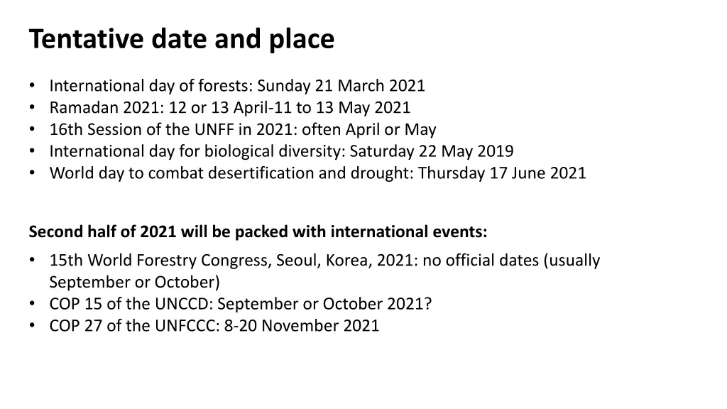 tentative date and place