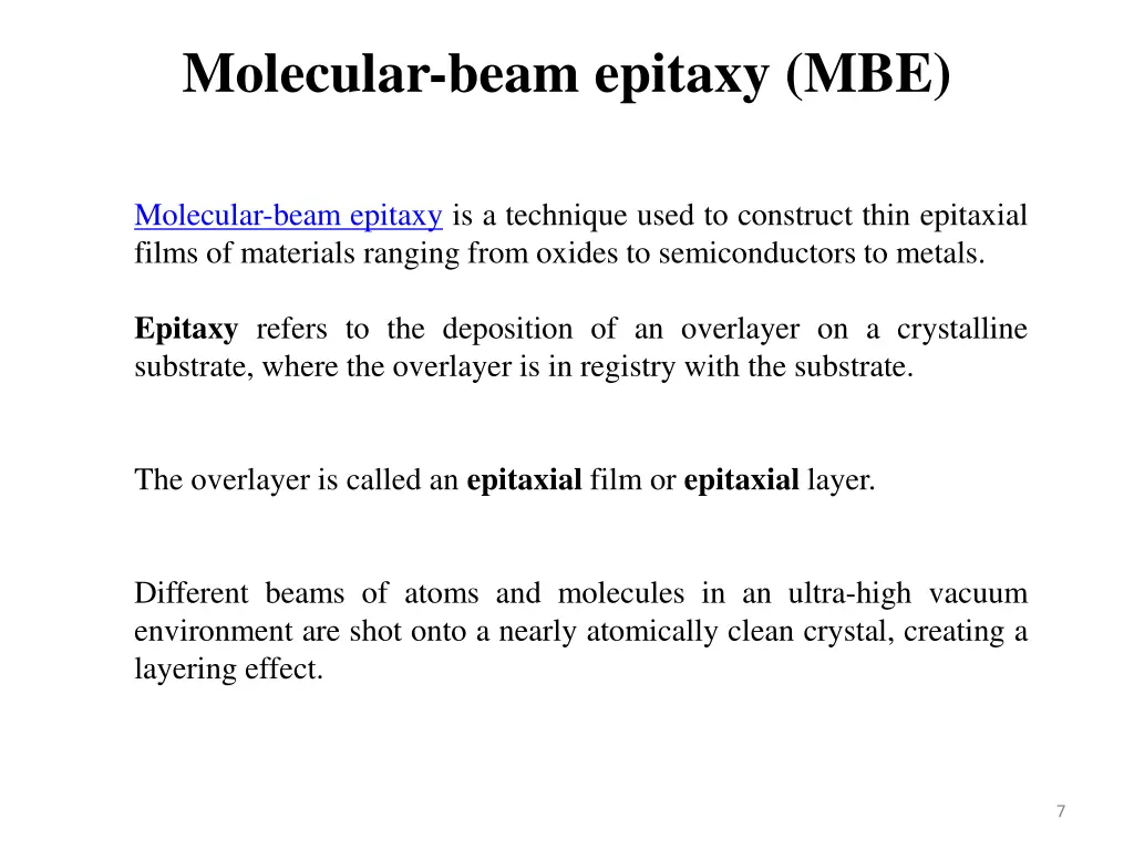 molecular beam epitaxy mbe