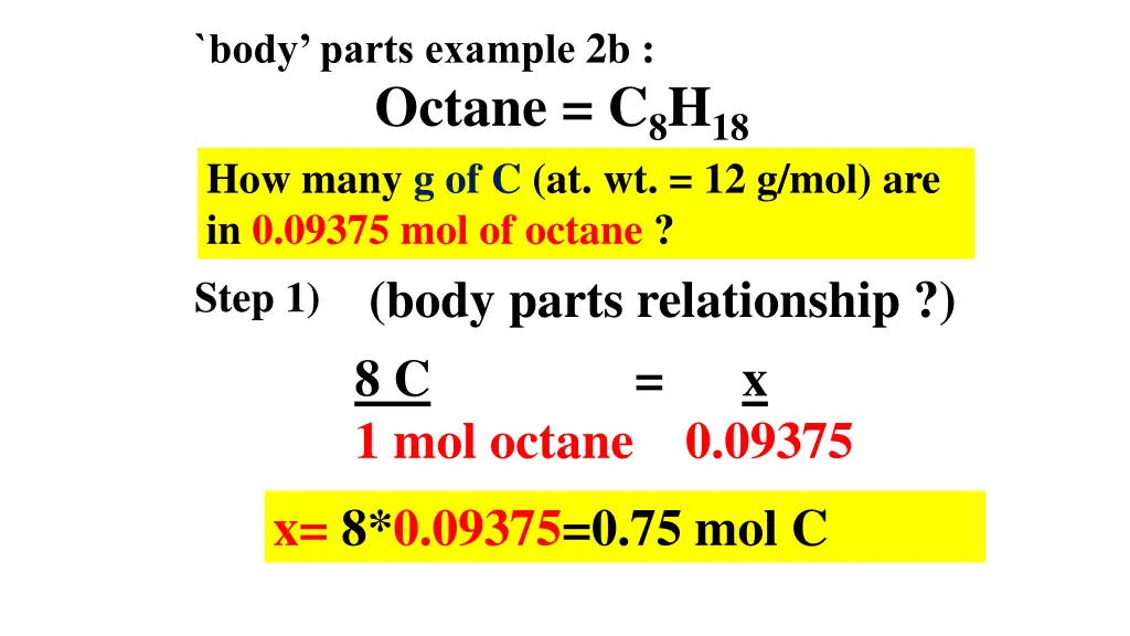 body parts example 2b octane c 8 h 18 how many