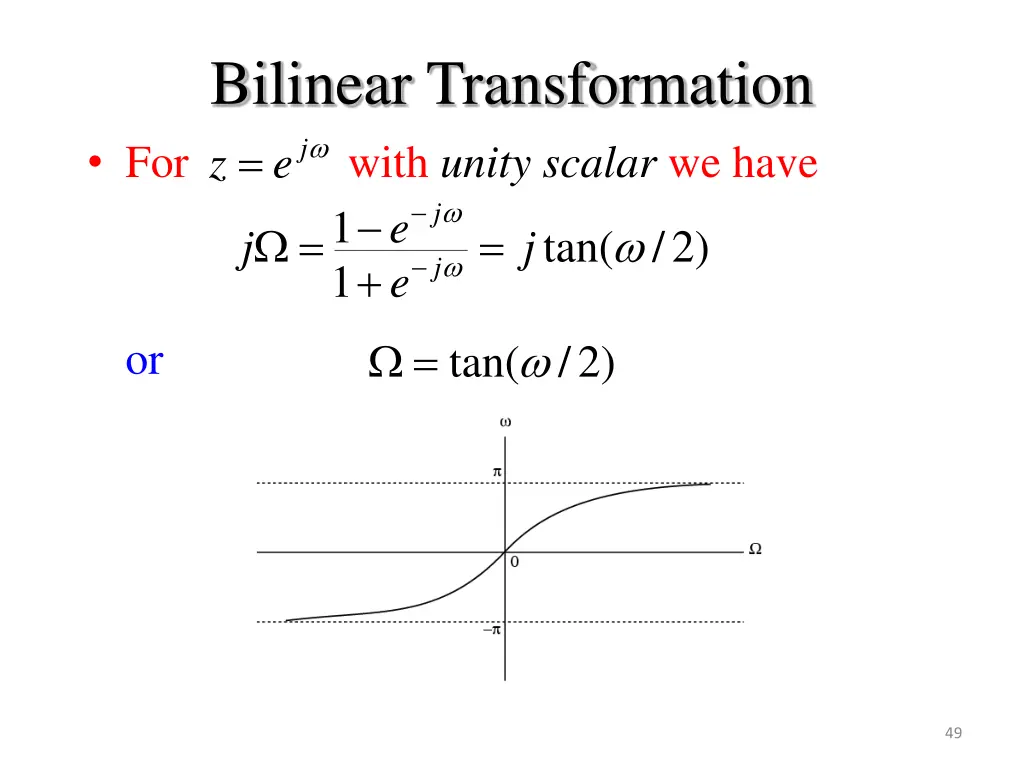 bilinear transformation for with unity scalar