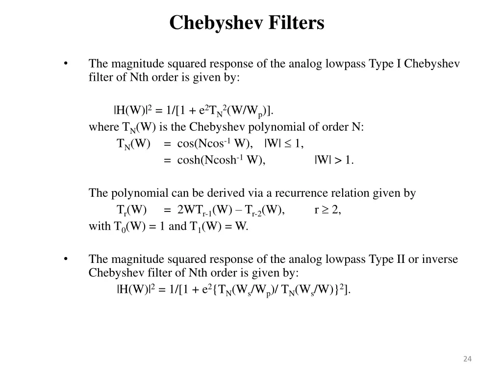 chebyshev filters