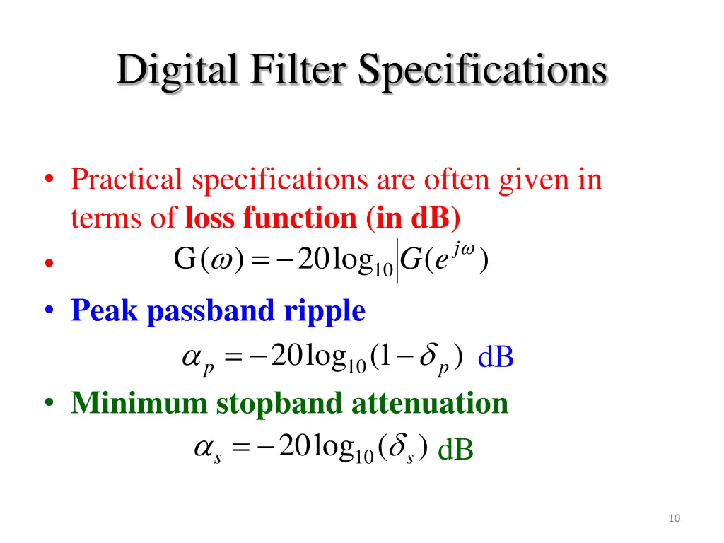 digital filter specifications 6