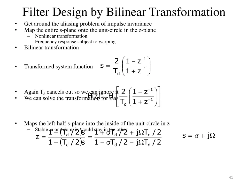 filter design by bilinear transformation