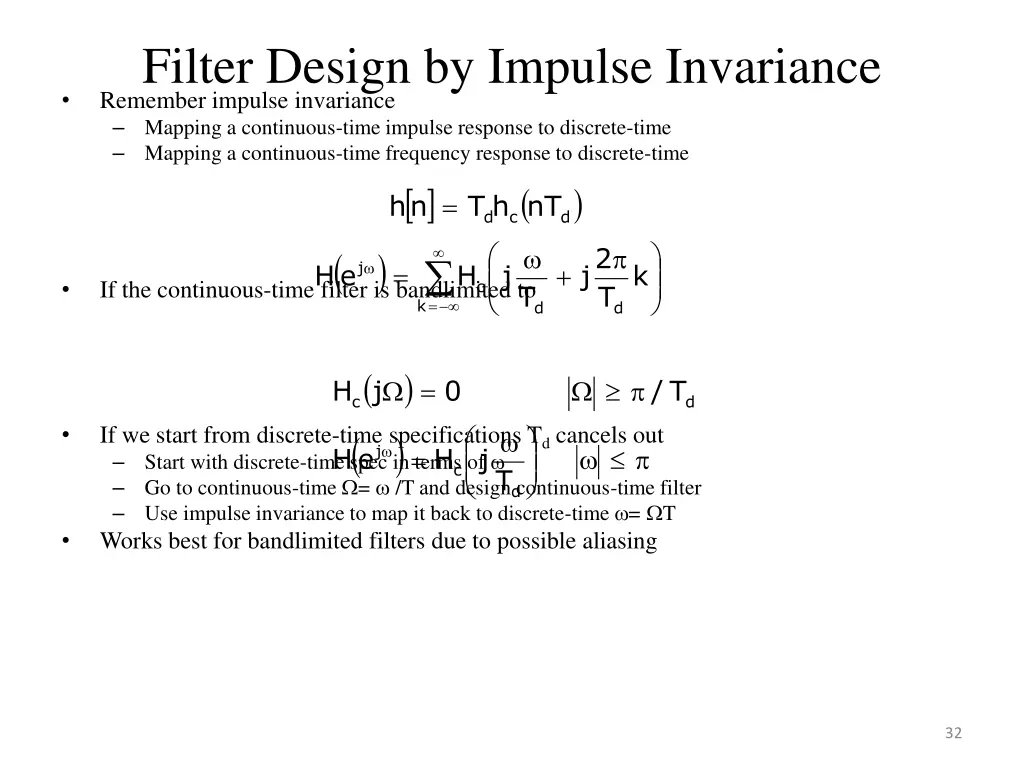 filter design by impulse invariance remember