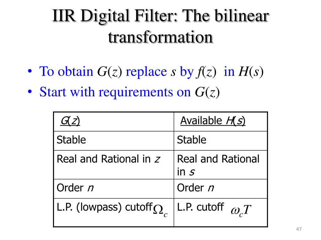 iir digital filter the bilinear transformation