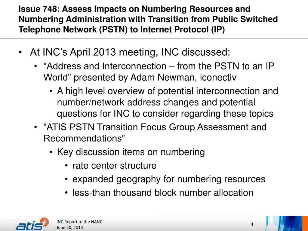 issue 748 assess impacts on numbering resources