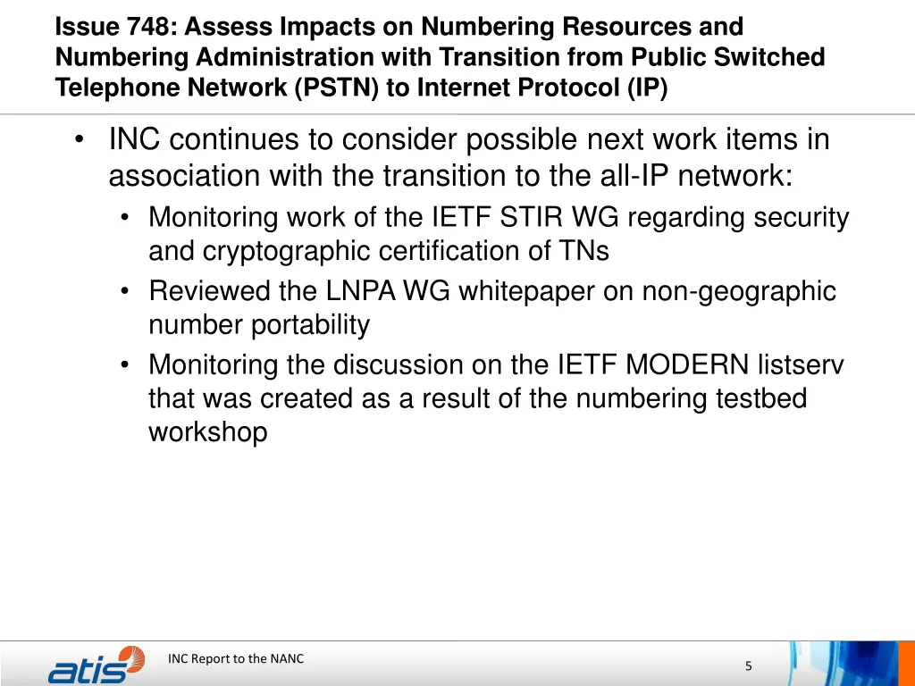 issue 748 assess impacts on numbering resources