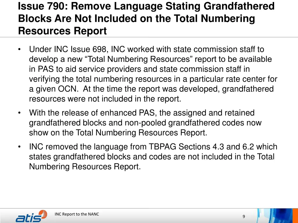 issue 790 remove language stating grandfathered