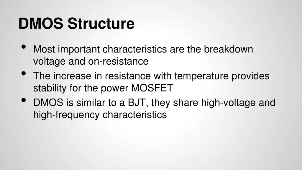 dmos structure most important characteristics