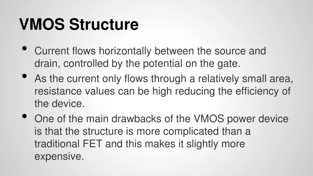 vmos structure current flows horizontally between