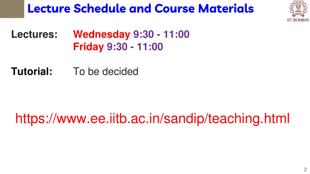 lecture schedule and course materials