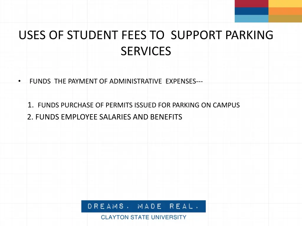 uses of student fees to support parking services