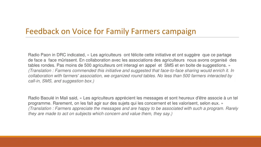 feedback on voice for family farmers campaign