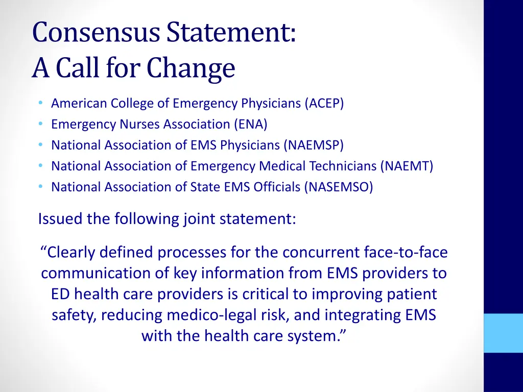 consensus statement a call for change
