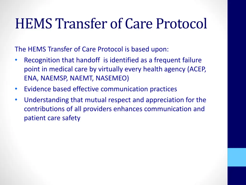 hems transfer of care protocol