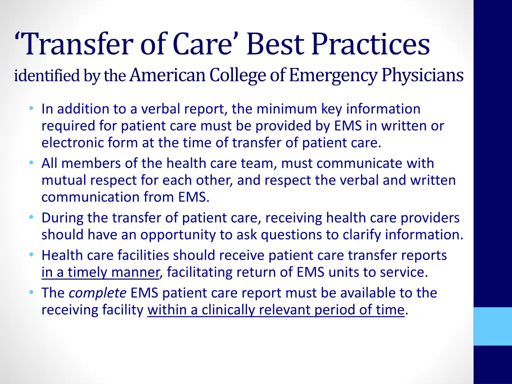 transfer of care best practices identified