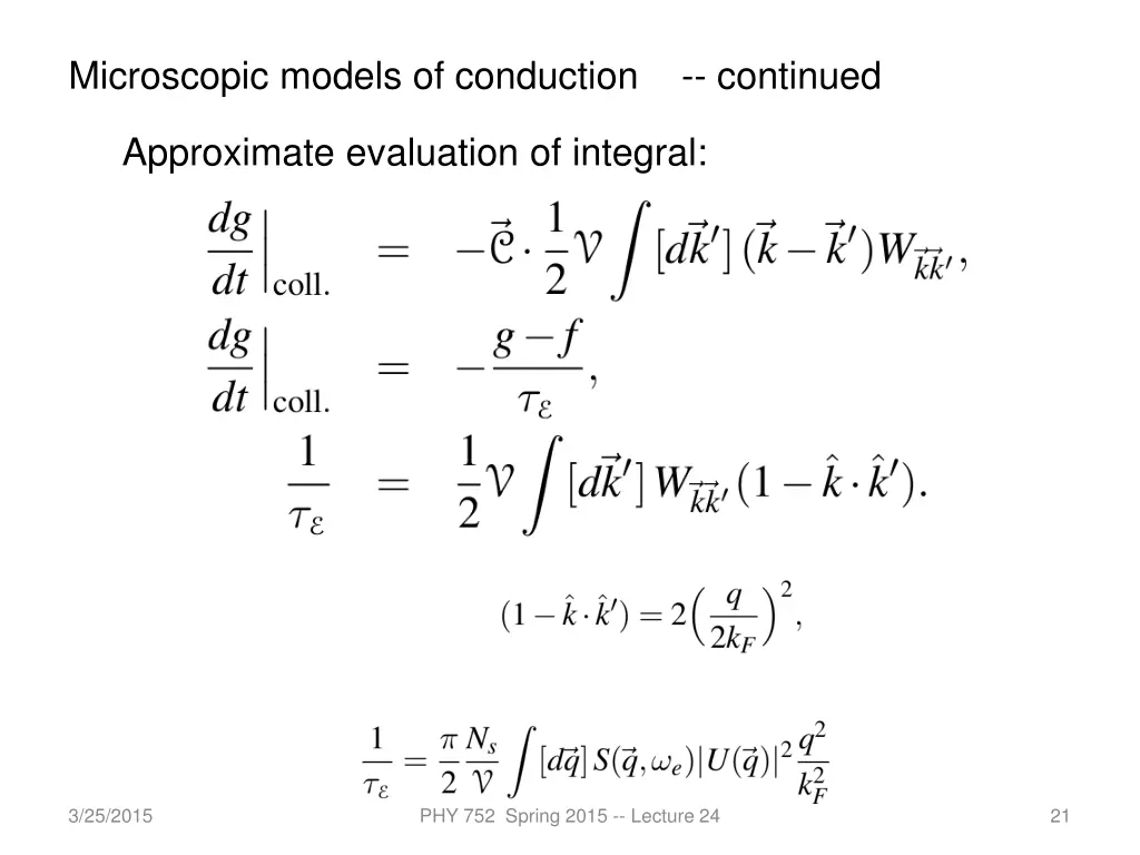 microscopic models of conduction continued 1