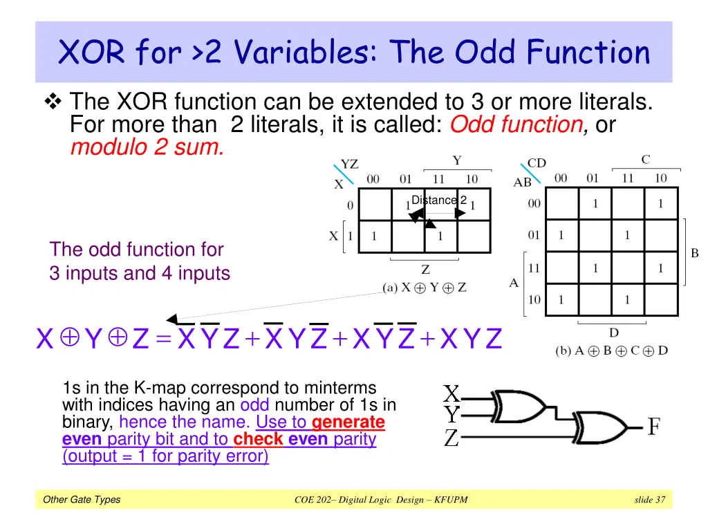 xor for 2 variables the odd function