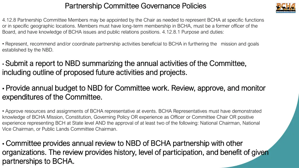 partnership committee governance policies
