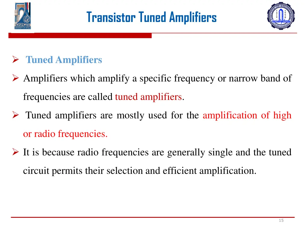 transistor tuned amplifiers