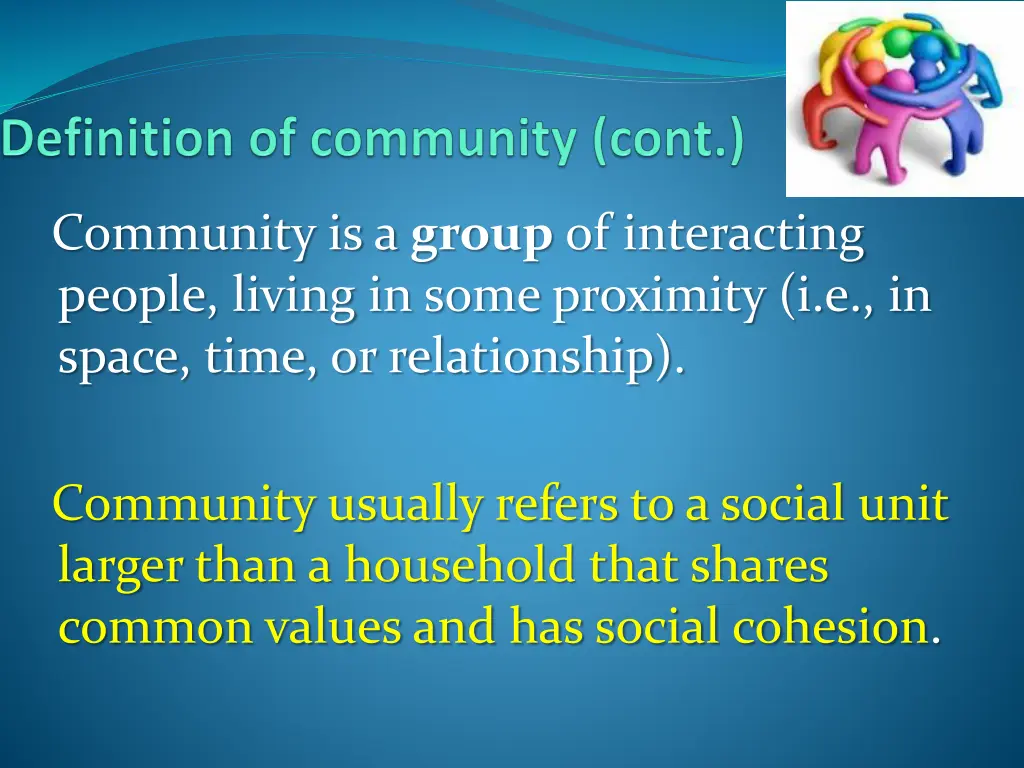 community is a group of interacting people living