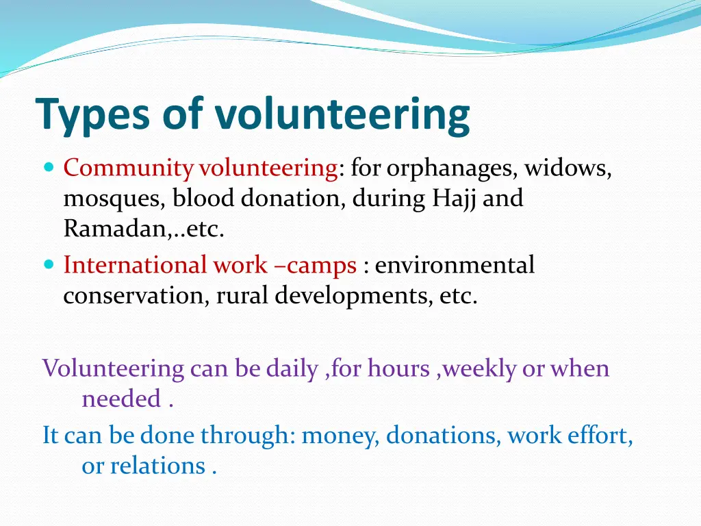 types of volunteering 1
