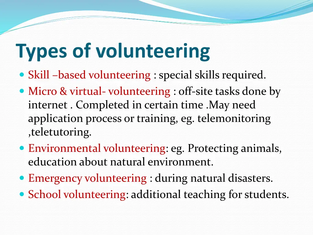 types of volunteering