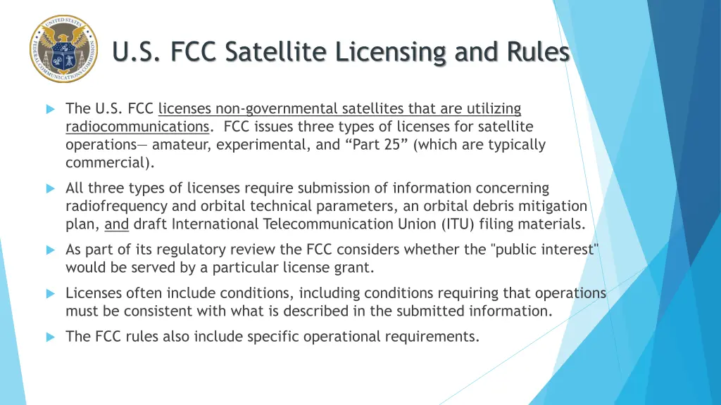 u s fcc satellite licensing and rules