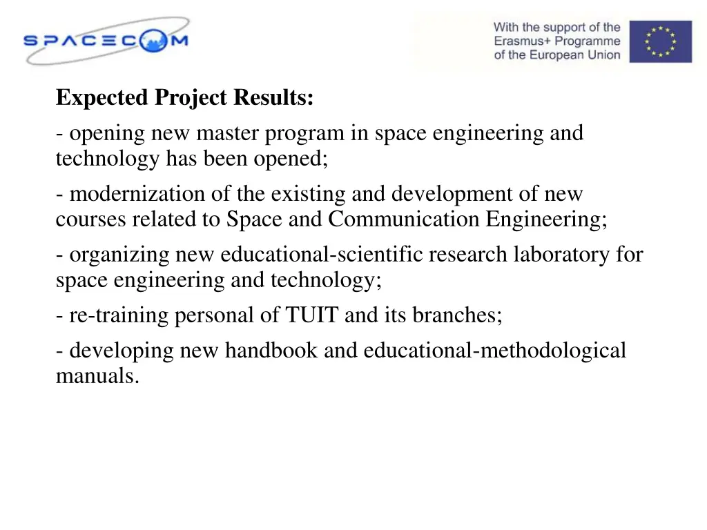 expected project results opening new master