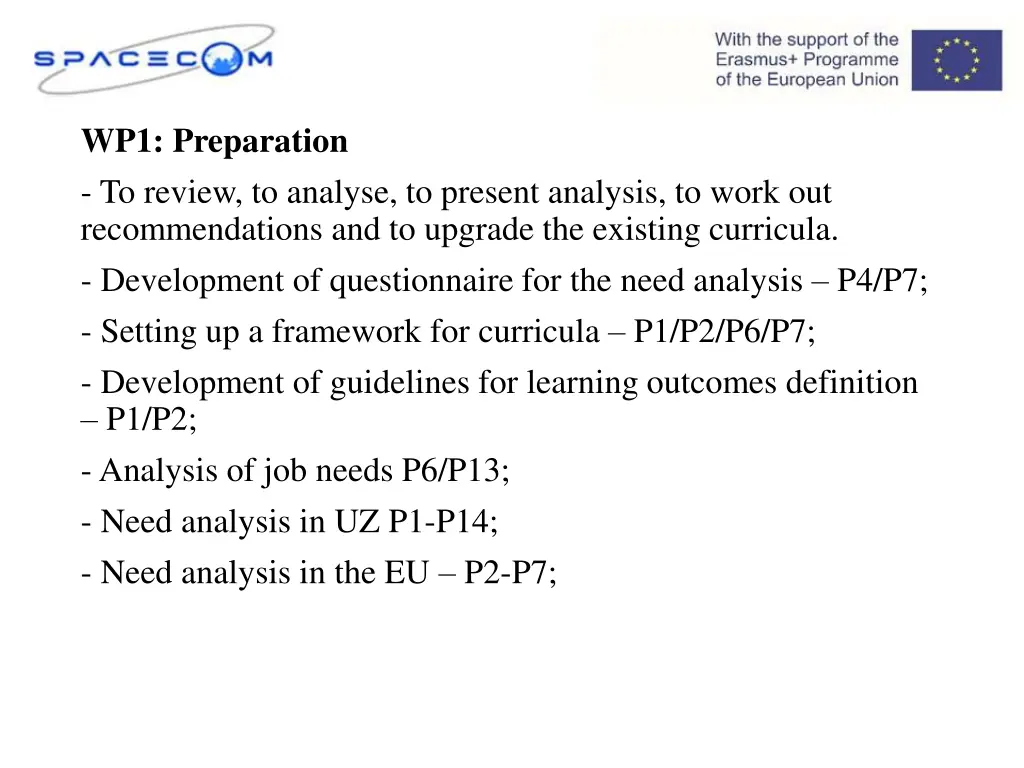 wp1 preparation to review to analyse to present