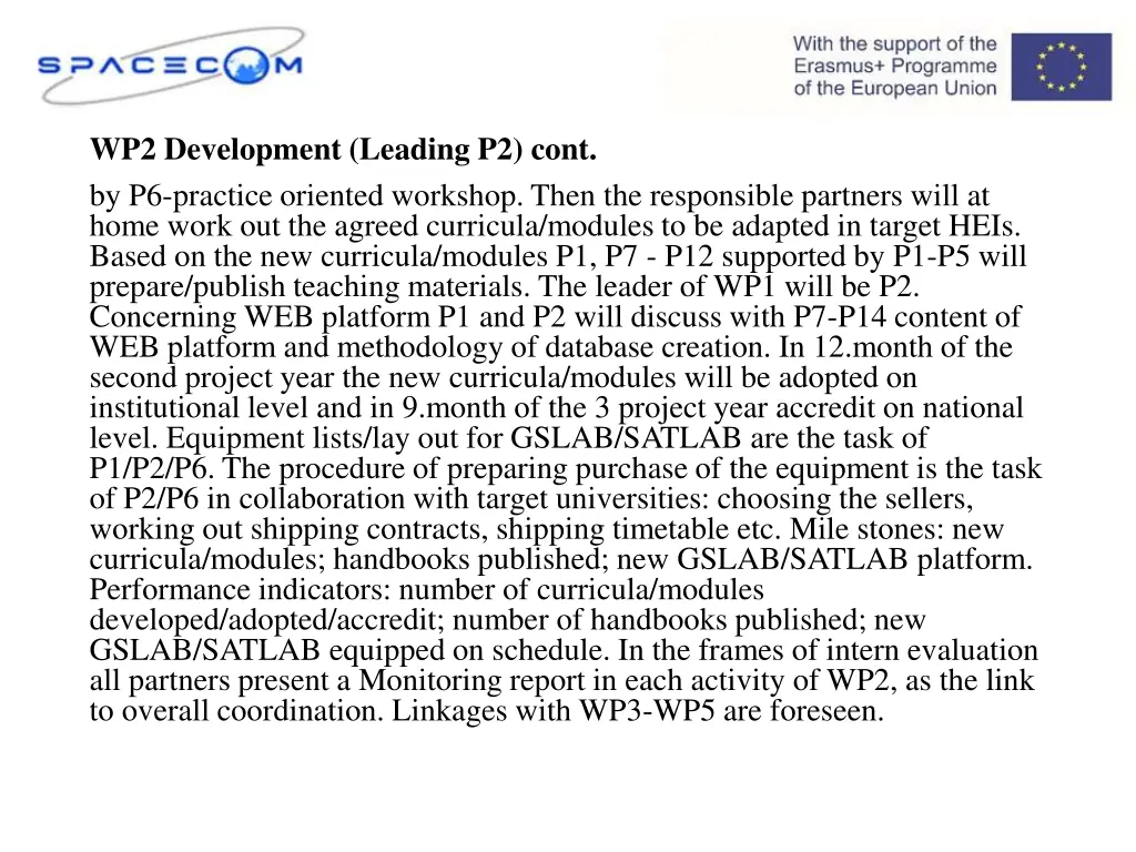 wp2 development leading p2 cont by p6 practice