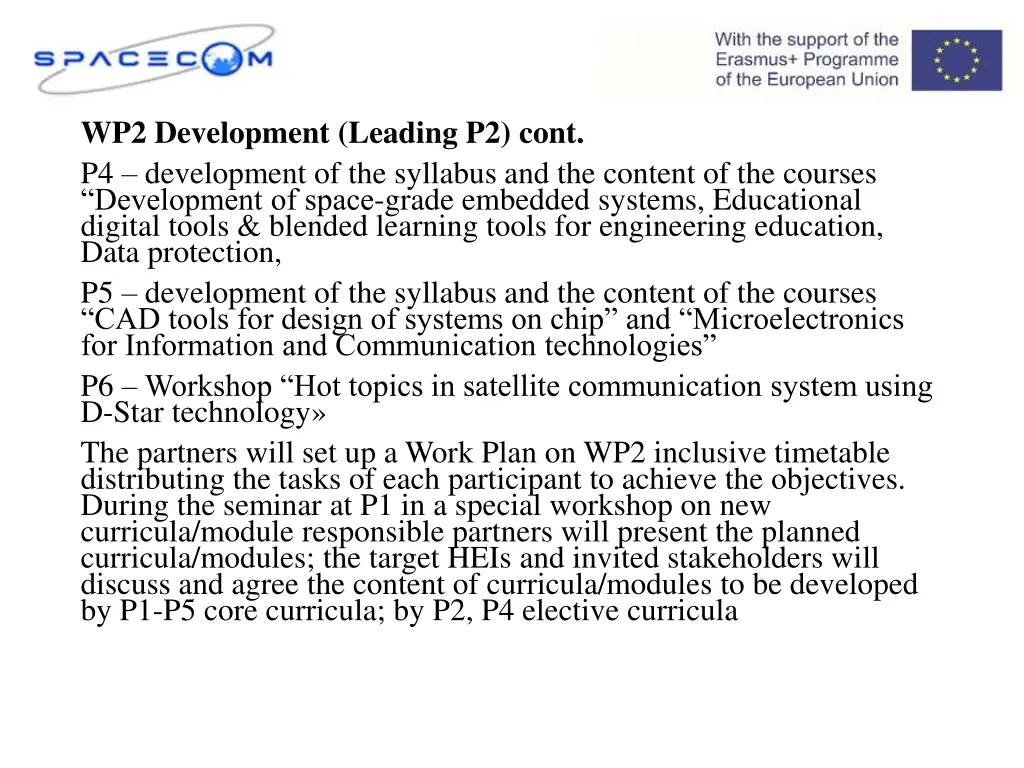 wp2 development leading p2 cont p4 development