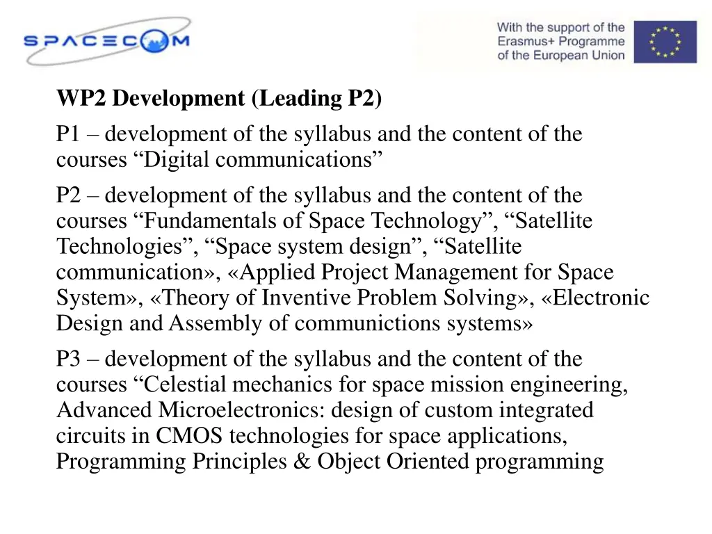 wp2 development leading p2 p1 development