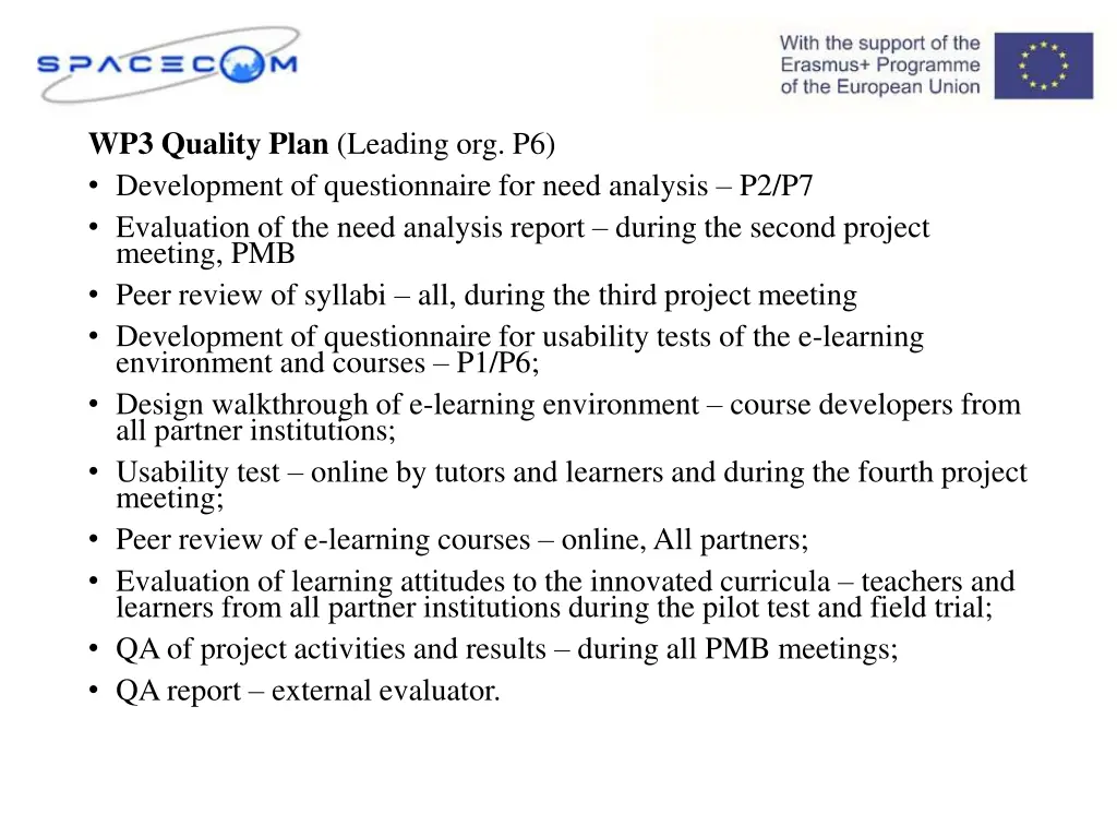 wp3 quality plan leading org p6 development