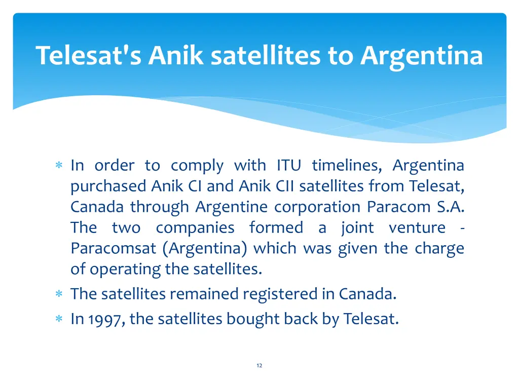 telesat s anik satellites to argentina