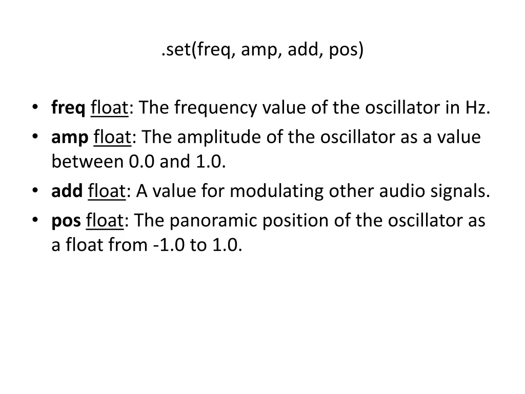 set freq amp add pos