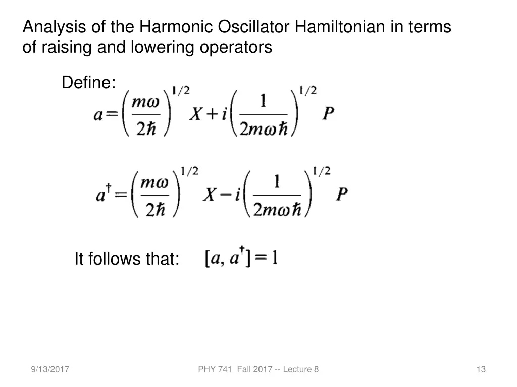 analysis of the harmonic oscillator hamiltonian
