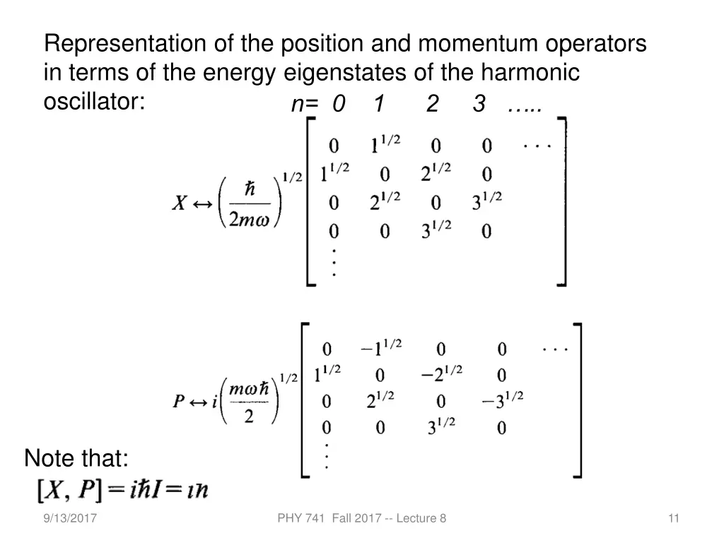 representation of the position and momentum