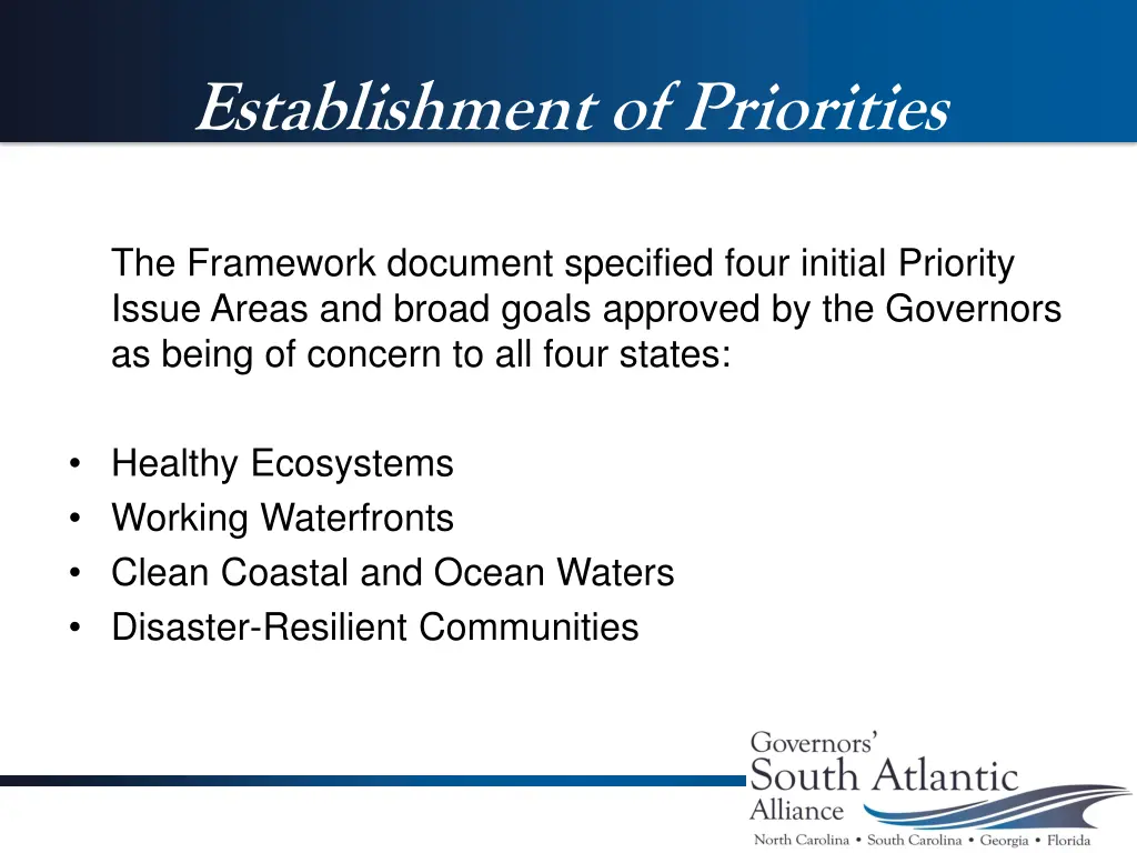 establishment of priorities