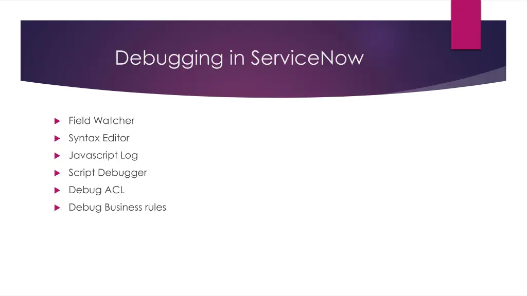 debugging in servicenow