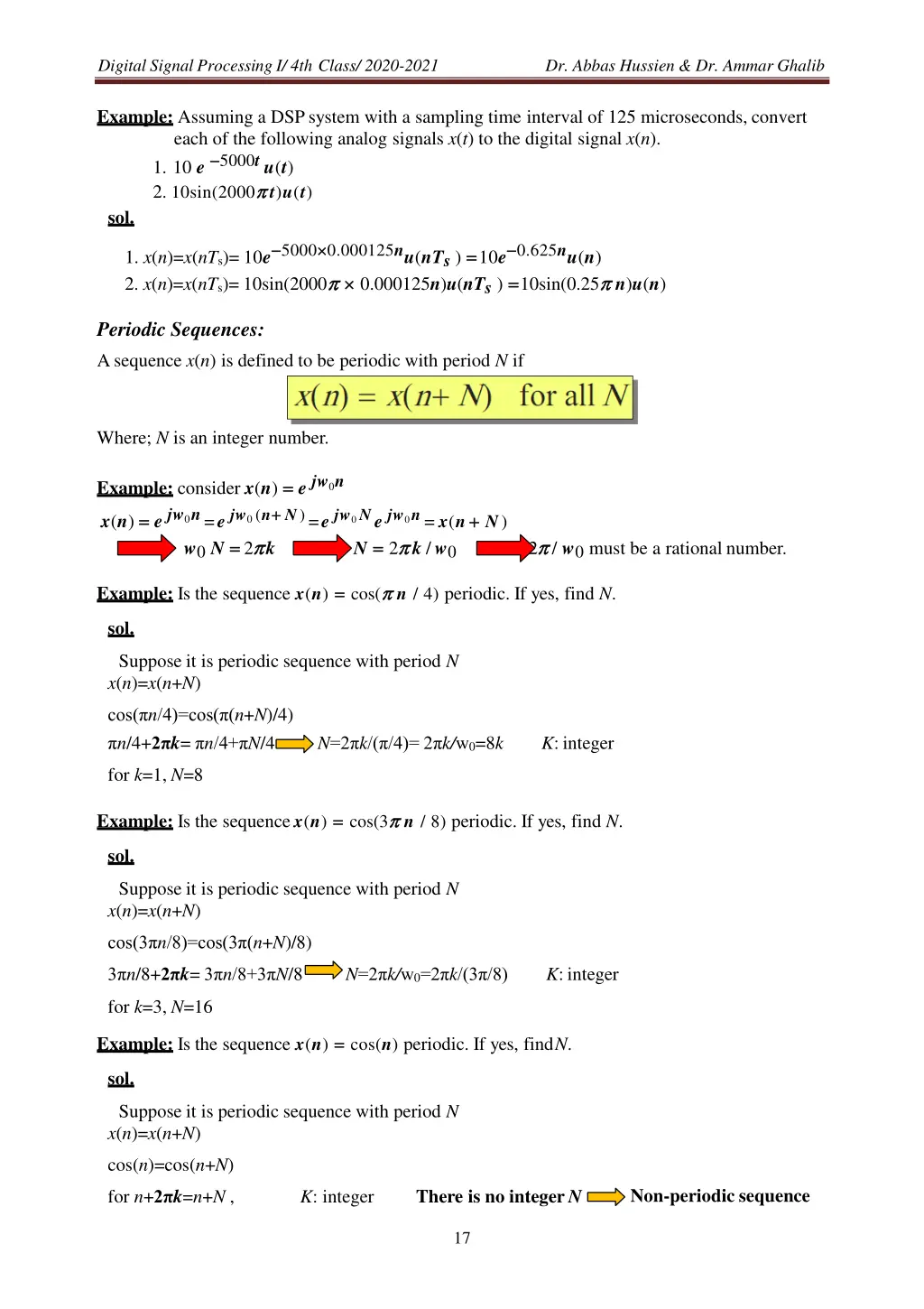 digital signal processing i 4th class 2020 2021 2