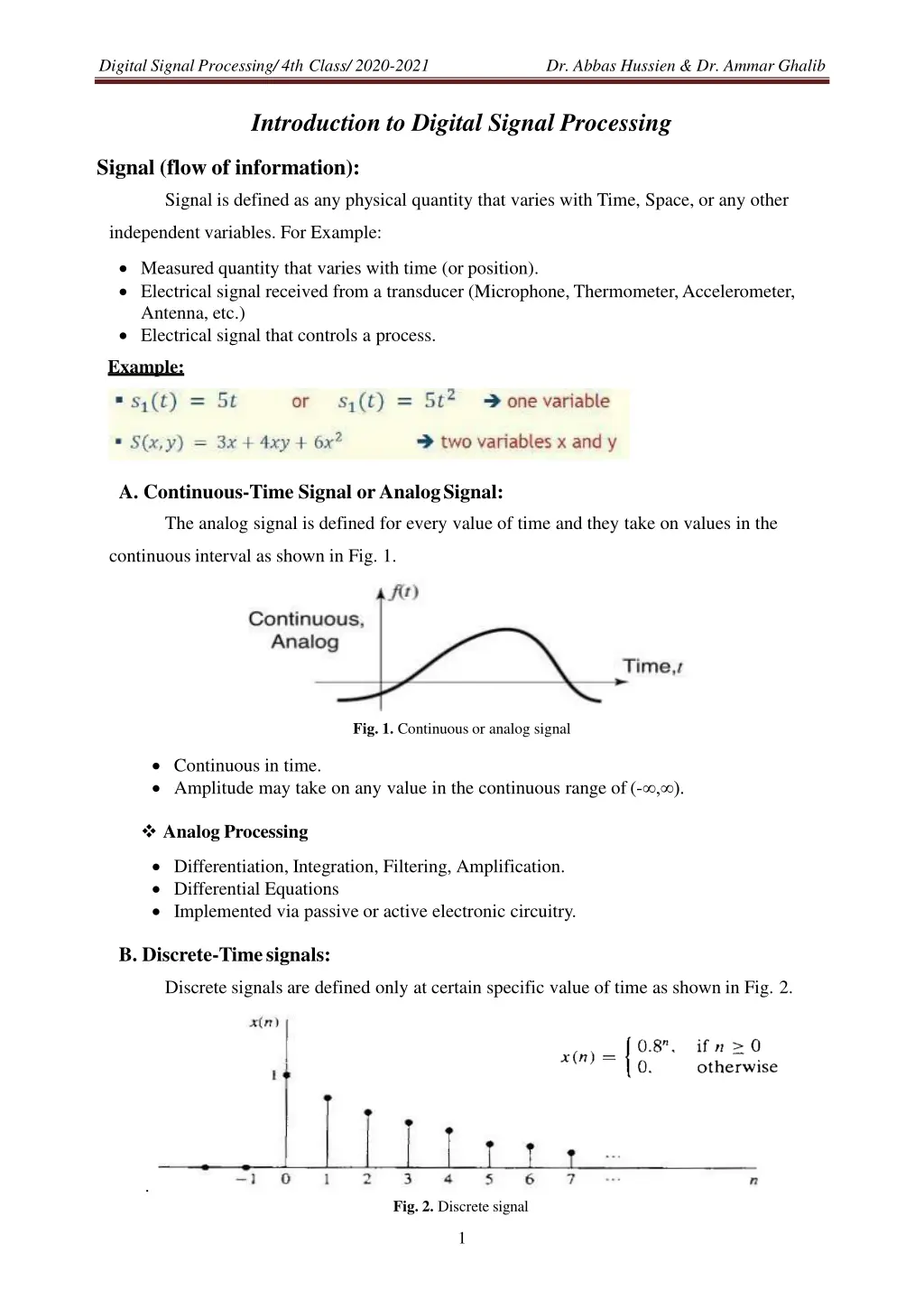 digital signal processing 4th class 2020 2021 1
